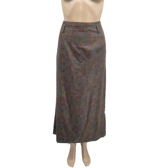 J. Crew Outfitters Vintage 90s Green Floral Paisley Maxi Skirt Western Boho Chic - Picture 1 of 15
